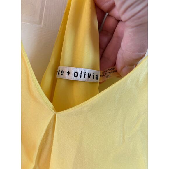 Alice + Olivia Fierra Racerback Yellow Slip Mini Dress Size Medium Silk Blend - Picture 5 of 7
